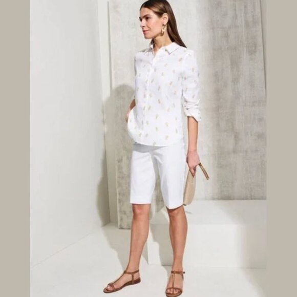 Chico’s No-Iron Linen Pineapple Print Shirt - NEW - Picture 7 of 7